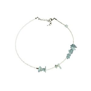 White Seed Bead Aqua Stone Chip Choker‎ Necklace Boho Minimalist Beach